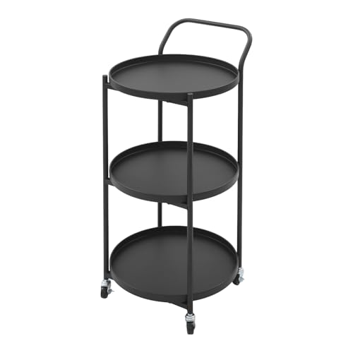 Rollwagen aus Metall mit 3 Etagen und gebremsten Rädern, 78 cm Servierwagen, 27 kg Kapazität, Küchen-Nizer für Wohnzimmer, Schlafzimmer, Hausbar – stilvolles schwarzes Design von Generisch