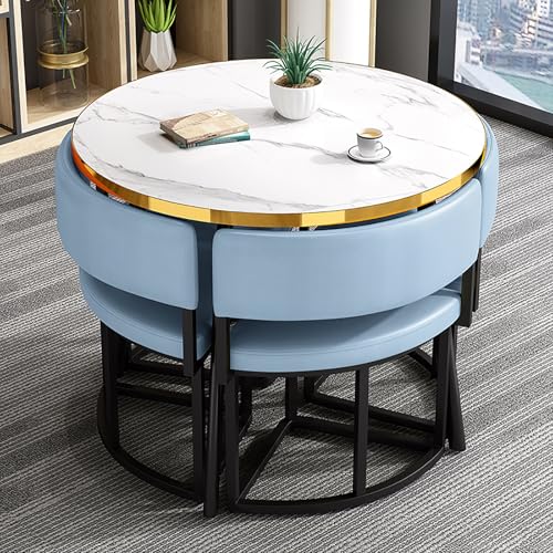 Rosa Esstisch und Stuhl-Set für Büro, Empfang, Club oder Zuhause – vielseitige Freizeitmöbel, Wohnzimmer, Küche, Bar, Balkon, Schlafzimmer, Bibliothek, Billardsaal (Einheitsfarbe blau) von Generisch