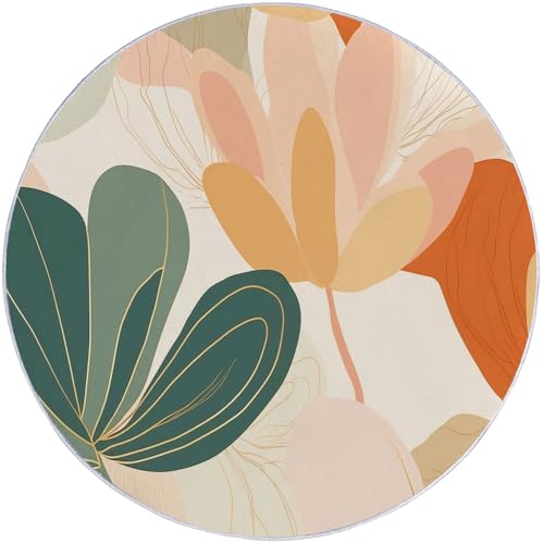 Rosa Flanell Teppich Rund Schlafzimmer - Abstrakte Böhmische Botanische Linien Muster Waschbar rutschfest und Farbfest Teppich für Schreibtisch Bürostuhl Büro, 90 cm Rosa Flanell Teppich Rund Schlafzimmer - Abstrakte Böhmische Botanische Linien Muster Waschbar rutschfest und Farbfest Teppich für Schreibtisch Bürostuhl Büro, 90 cm von Generisch