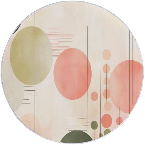 Rosa Flanell Teppich Rund Schlafzimmer - Moderne Einfache Geometrische Linien Muster Waschbar rutschfest und Farbfest Teppich für Schreibtisch Bürostuhl Büro, 90 cm von Generisch