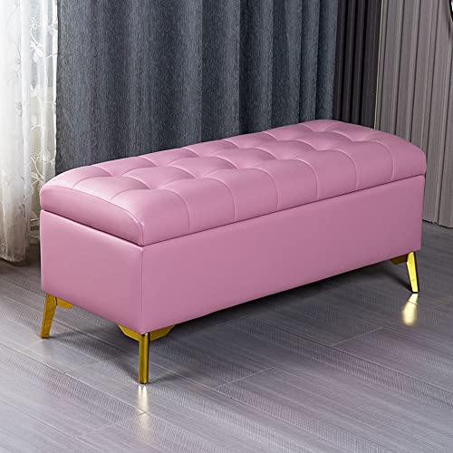 Rosa Fußhocker Schuhaufbewahrung Bank mit großem Kissen Kunstleder unterstützt 150kg Vielseitiger Sofa-Hocker für Wohnzimmer, Schlafzimmer und Eingangsbereich von Generisch