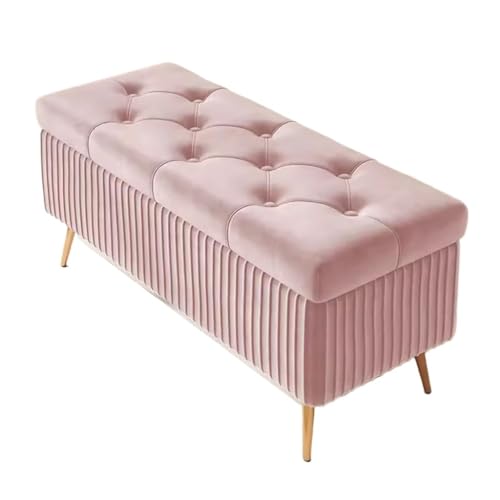 Rosa Ottomane Aufbewahrungsbank für Schlafzimmer & Wohnzimmer Samt Wickelhocker mit Bezug Stilvolle Diele Sitzgelegenheit (120 x 40 x 45 cm) von Generisch