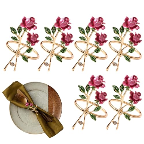 Rosen-Serviettenhalter - 6-teiliges Serviettenring-Set aus Legierung | Romantische Heimdekoration, floraler Serviettenhalter für Hochzeit, Tisch, Rosen-Serviettenhalter - 6-teiliges Serviettenring-Set aus Legierung | Romantische Heimdekoration, floraler Serviettenhalter für Hochzeit, Tisch, von Generisch