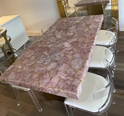 Rosenquarz-Esstischplatte, Quarz-Wohnzimmertisch mit Epoxidharz, 91,4 x 91,4 cm, Garten-Platte für Terrassentisch, Naturstein, Küchenrückwand Rosenquarz-Esstischplatte, Quarz-Wohnzimmertisch mit Epoxidharz, 91,4 x 91,4 cm, Garten-Platte für Terrassentisch, Naturstein, Küchenrückwand von Generisch