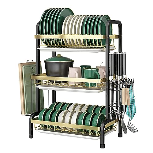 Rostfreies Abtropfgestell mit 3 Ebenen, platzsparender Küchenorganizer und abnehmbares Schneidebrett für Arbeitsplatte, stilvolles goldgrünes Design Rostfreies Abtropfgestell mit 3 Ebenen, platzsparender Küchenorganizer und abnehmbares Schneidebrett für Arbeitsplatte, stilvolles goldgrünes Design von Generisch