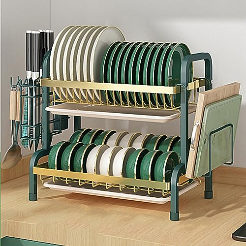 Rostfreies Abtropfgestell mit 3 Etagen und Schneidebrett-Halter, platzsparender Küchen-Organizer in abnehmbarem, goldgrünem Finish Rostfreies Abtropfgestell mit 3 Etagen und Schneidebrett-Halter, platzsparender Küchen-Organizer in abnehmbarem, goldgrünem Finish von Generisch