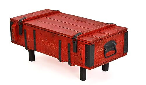 Rot Handmade Truhen-Couchtisch, Truhentisch, Rustikaler Beistelltisch aus Holz, Antiker Ausziehbarer Tisch mit Stauraum und Deckel, Kaffeetisch von Generisch