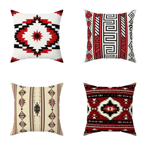 Rot Kissenbezug 55X55CM 4er Set Outdoor Kissen Sofakissen Böhmen Wetterfest Quadrat weich Dekokissen mit Verdecktem Zip Voll Waschbar, Sofa Schlafzimmer Auto Garten Auto Dekoration Balkon Deko C-K0O32 von Generisch
