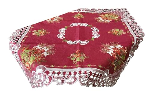 Rote Eleganz Weihnachtsdecke Tischläufer Tischdecke Mitteldecke Tischband Bestickt (ca. 110x140 cm) von Generisch