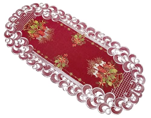 Rote Eleganz Weihnachtsdecke Tischläufer Tischdecke Mitteldecke Tischband Bestickt (ca. 35x70 cm) von Generisch