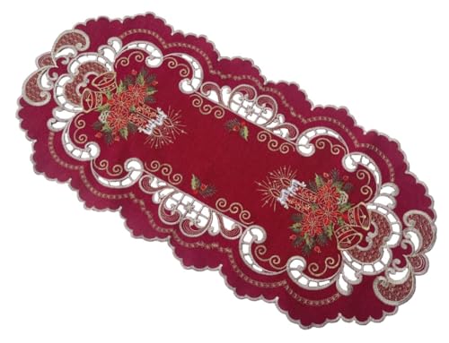 Rote Eleganz zu Weihnachten Tischläufer Tischband Deckchen dunkelrot Gold umramdet Bestickt mit Kerzen (ca. 35x70 cm) von Generisch