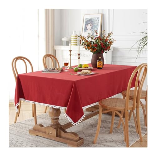Rote rechteckige Tischdecke, 100 x 160 cm, waschbar, Baumwolle, Tischdecke mit weißen Pompons, perfekt für Picknicks, Partys, Essen und Veranstaltungen Rote rechteckige Tischdecke, 100 x 160 cm, waschbar, Baumwolle, Tischdecke mit weißen Pompons, perfekt für Picknicks, Partys, Essen und Veranstaltungen von Generisch