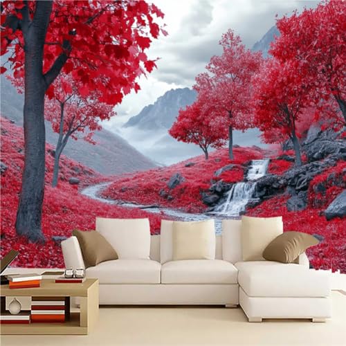 Roter Ahorn Fototapete selbstklebend 3D Effekt Garten Wandgemälde Tapete für Wände Schlafzimmer Wohnzimmer Schlafzimmer TV-Hintergrund Kinderzimmer Dekoration （250 x 175 cm） von Generisch
