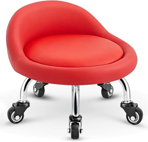 Roter Rollhocker aus Leder mit niedriger Rückenlehne, höhenverstellbar, bequemer Sitz für Küche, Salon oder Büro von Generisch