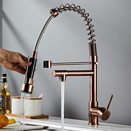 Rotgoldene Küchenarmatur mit herausziehbarer Brause 360° schwenkbarer Mischbatterie Doppelausläufe Einhebel-Design Moderne Küchenspüle Wasserhahn Upgrade von Generisch