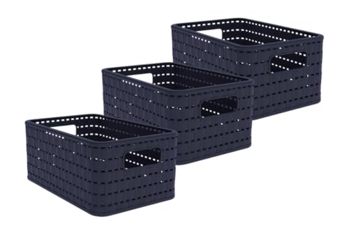 Rotho Swiss Design Country A5 6L Aufbewahrungskorb – Kunststoff Korb in Rattan-Optik mit Griffen – Stapelbar & stabil – Ordnungsbox für Haushalt, Büro & Bad – Deep Forest Grün 3er Set (Midnight Blue) von Generisch