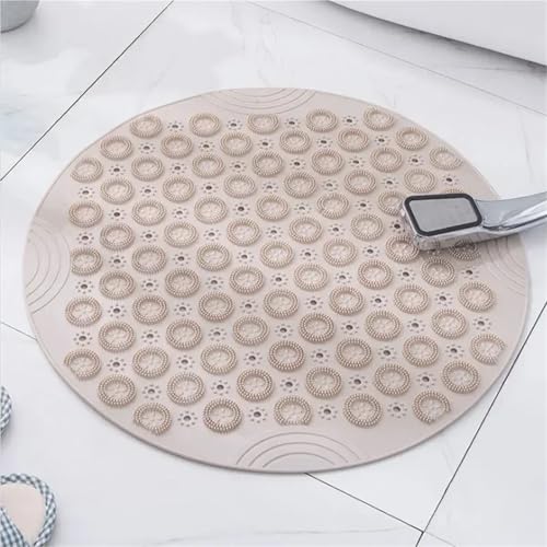 Round PVC Bath Mat - Soft Shower Rug with Drain Holes & Suction Cups, Foot Massage Pad(Khaki,55x55cm) von Generisch