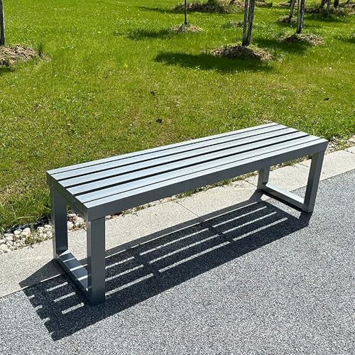 Rückenfreie Metallbank für den Außenbereich, wetterfester Gartensitz für 2-3 Personen, Latten-Design, ideal für Terrasse, Hinterhof, Rasen, Weg, Deck, Pool, Unterstützung mit hoher Kapazität Rückenfreie Metallbank für den Außenbereich, wetterfester Gartensitz für 2-3 Personen, Latten-Design, ideal für Terrasse, Hinterhof, Rasen, Weg, Deck, Pool, Unterstützung mit hoher Kapazität von Generisch