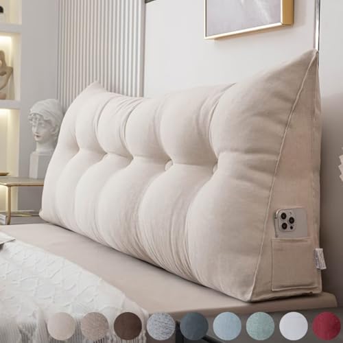 Rückenkissen Bett 200cm Beige, Leinen Rückenlehne Kissen, Keilkissen Bett kopfteil, Waschbar Abnehmbar Lesekissen für Bett und Sofa, Rückenstützkissen Lendenkissen mit Seitentasche Rückenkissen Bett 200cm Beige, Leinen Rückenlehne Kissen, Keilkissen Bett kopfteil, Waschbar Abnehmbar Lesekissen für Bett und Sofa, Rückenstützkissen Lendenkissen mit Seitentasche von Generisch
