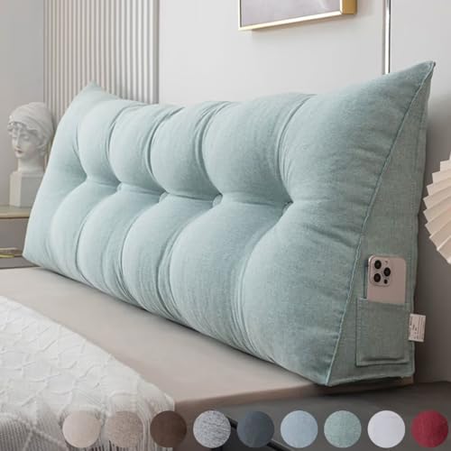 Rückenkissen Bett 200cm Grün, Leinen Rückenlehne Kissen, Keilkissen Bett kopfteil, Waschbar Abnehmbar Lesekissen für Bett und Sofa, Rückenstützkissen Lendenkissen mit Seitentasche Rückenkissen Bett 200cm Grün, Leinen Rückenlehne Kissen, Keilkissen Bett kopfteil, Waschbar Abnehmbar Lesekissen für Bett und Sofa, Rückenstützkissen Lendenkissen mit Seitentasche von Generisch