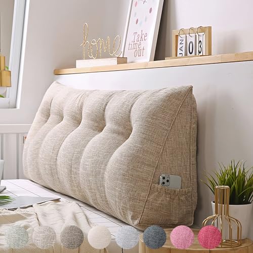 Rückenkissen Bett 200cm Khaki, Groß Bettkissen Rückenlehne, Dreieckige Keilkissen Bett Kopfteil Kissen, Baumwolle Leinen Rückenstützkissen Keil Lendenkissen, Waschbar Rückenpolster für die Wand Rückenkissen Bett 200cm Khaki, Groß Bettkissen Rückenlehne, Dreieckige Keilkissen Bett Kopfteil Kissen, Baumwolle Leinen Rückenstützkissen Keil Lendenkissen, Waschbar Rückenpolster für die Wand von Generisch