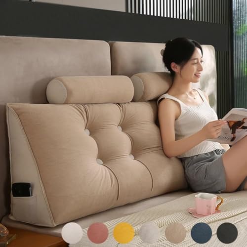 Rückenkissen Bett 80 cm Khaki, Bettkissen Rückenlehne mit Nackenrolle, Wasserdicht Rückenstützkissen Gestreifter Flanell Keil Kopfteil Kissen mit Seitentasche, Waschbar Abnehmbar Lesekissen für Bett Rückenkissen Bett 80 cm Khaki, Bettkissen Rückenlehne mit Nackenrolle, Wasserdicht Rückenstützkissen Gestreifter Flanell Keil Kopfteil Kissen mit Seitentasche, Waschbar Abnehmbar Lesekissen für Bett von Generisch