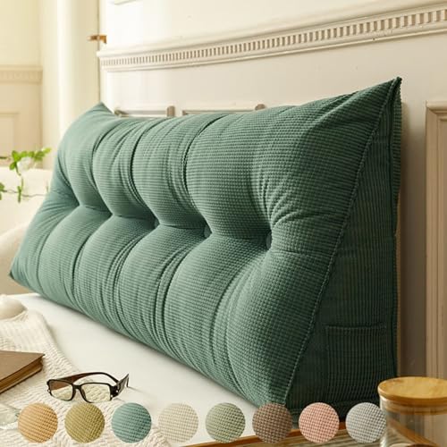 Rückenkissen Bett Grün 60cm, Groß Lesekissen für Bett und Sofa, Cord Bettkissen Rückenlehne Rückenpolster Keil Kopfteil Kissen, Dreieckige Rückenstützkissen Keilkissen Lendenkissen Kopfkissen Rückenkissen Bett Grün 60cm, Groß Lesekissen für Bett und Sofa, Cord Bettkissen Rückenlehne Rückenpolster Keil Kopfteil Kissen, Dreieckige Rückenstützkissen Keilkissen Lendenkissen Kopfkissen von Generisch
