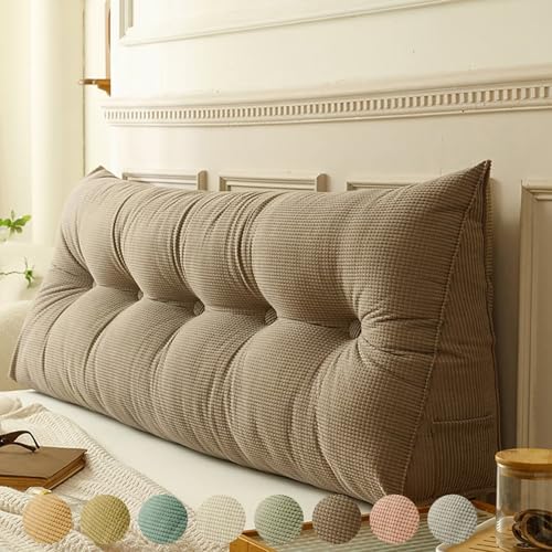 Rückenkissen Bett Khaki 150cm, Groß Lesekissen für Bett und Sofa, Cord Bettkissen Rückenlehne Rückenpolster Keil Kopfteil Kissen, Dreieckige Rückenstützkissen Keilkissen Lendenkissen Kopfkissen Rückenkissen Bett Khaki 150cm, Groß Lesekissen für Bett und Sofa, Cord Bettkissen Rückenlehne Rückenpolster Keil Kopfteil Kissen, Dreieckige Rückenstützkissen Keilkissen Lendenkissen Kopfkissen von Generisch