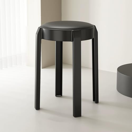 Rund Stapelhocker aus Kunststoff Barhocker 2er-Set, Rund Stapelstuhl 46cm Sitzhocker Küchenhocker Ergonomischer Hocker, Esszimmerhocker(Black,3 pcs) von Generisch