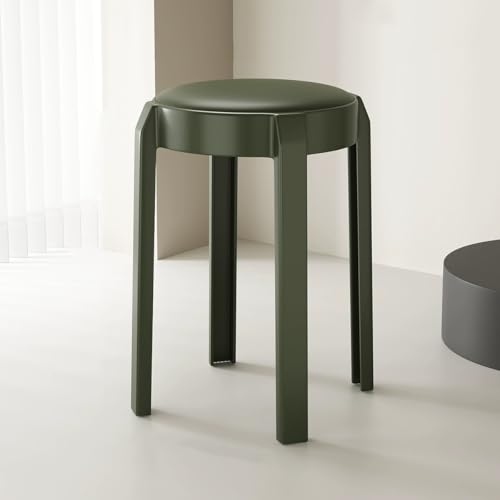 Rund Stapelhocker aus Kunststoff Barhocker 2er-Set, Rund Stapelstuhl 46cm Sitzhocker Küchenhocker Ergonomischer Hocker, Esszimmerhocker(Green,1 pc) von Generisch