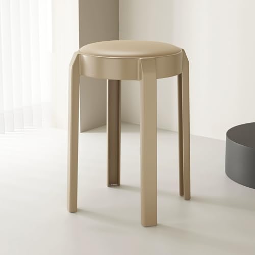 Rund Stapelhocker aus Kunststoff Barhocker 2er-Set, Rund Stapelstuhl 46cm Sitzhocker Küchenhocker Ergonomischer Hocker, Esszimmerhocker(Khaki,2 pcs) von Generisch