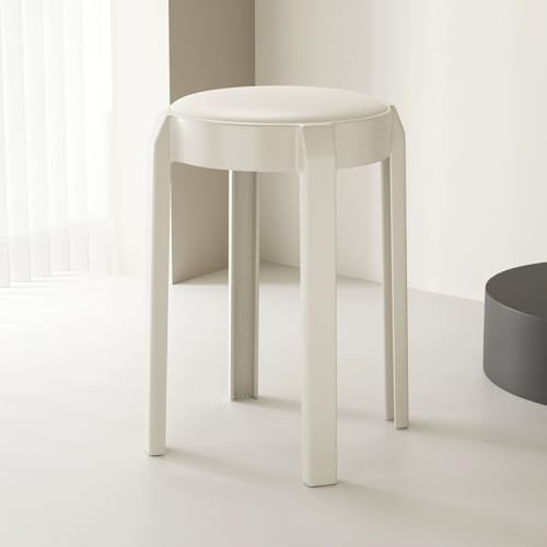Rund Stapelhocker aus Kunststoff Barhocker 2er-Set, Rund Stapelstuhl 46cm Sitzhocker Küchenhocker Ergonomischer Hocker, Esszimmerhocker(White,3 pcs) von Generisch