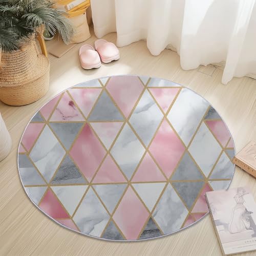 Rund Teppich Kurzflor Abstrakte Geometrische Dreiecke Design, ø 180 cm, waschbar Wohnzimmerteppich rutschfest, weich für Wohnzimmer Schlafzimmer Zuhause Büro, Rosa Grau Rund Teppich Kurzflor Abstrakte Geometrische Dreiecke Design, ø 180 cm, waschbar Wohnzimmerteppich rutschfest, weich für Wohnzimmer Schlafzimmer Zuhause Büro, Rosa Grau von Generisch