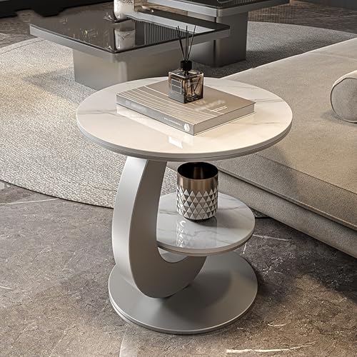 Runde Beistelltische, 2-stöckiger Beistelltisch mit Tischplatte aus Kunstmarmor und Metallrahmen, kleiner Couchtisch mit Ablagefach für Wohnzimmer, Sofa, Schlafzimmer Runde Beistelltische, 2-stöckiger Beistelltisch mit Tischplatte aus Kunstmarmor und Metallrahmen, kleiner Couchtisch mit Ablagefach für Wohnzimmer, Sofa, Schlafzimmer von Generisch