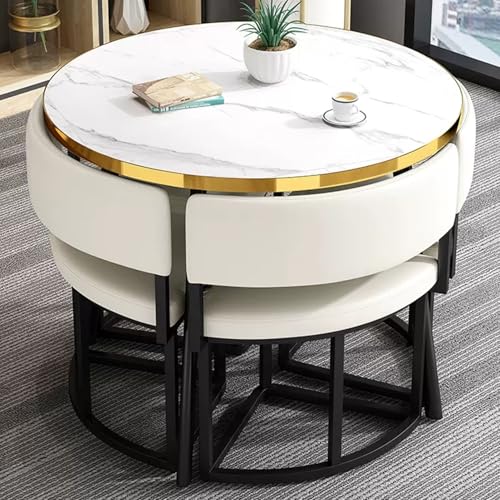 Runde Büro-Empfangstisch-Set für 4 Personen mit PU-Lederstühlen, kleiner Konferenzraum und Clubtisch für Verhandlungsbesprechungen Runde Büro-Empfangstisch-Set für 4 Personen mit PU-Lederstühlen, kleiner Konferenzraum und Clubtisch für Verhandlungsbesprechungen von Generisch