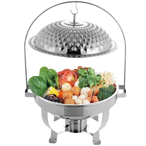 Runde Buffet-Schale, Edelstahl-Gastronomiewärmer mit Haken, ideal für gewerbliche Gastronomie, Buffets und Partys von Generisch
