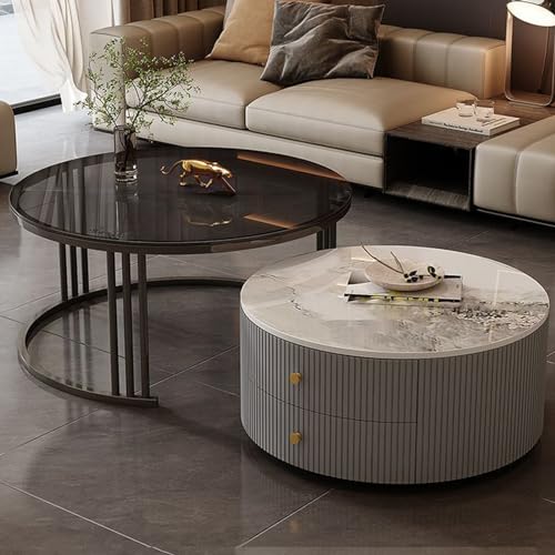 Runde Couchtische, 2er-Set, mit großem Stauraum für moderne Wohnräume (grau, 60 x 34 cm + 70 x 45 cm) von Generisch