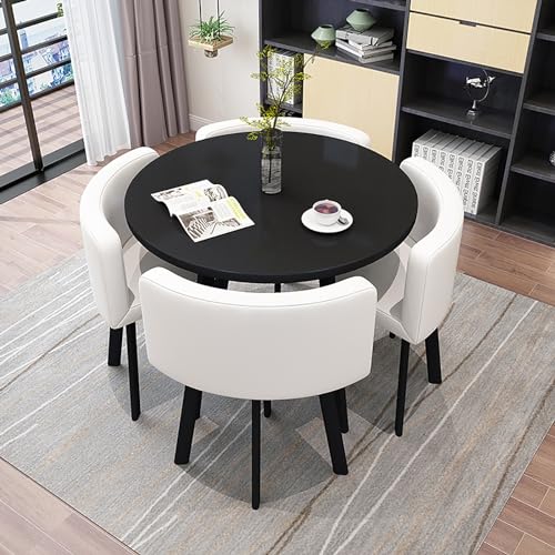 Runde Esstisch Set für 4 mit Marmortisch und Stühlen Büro Empfang Schreibtisch und Stuhl Set Geeignet für Lounge oder Wohnzimmer Modernes und stilvolles Design von Generisch