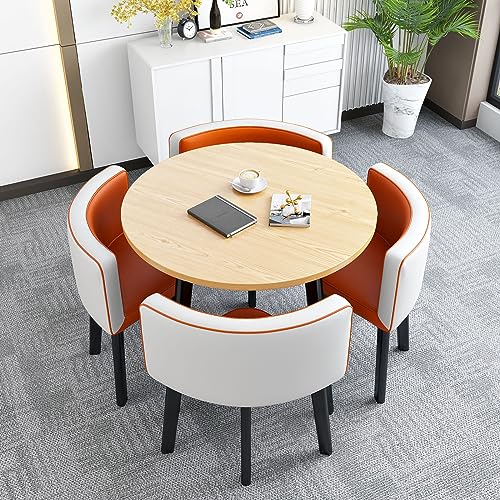 Runde Esstisch Set mit 4 Stühlen - Platzsparendes versenktes Design für Esszimmer Club oder Büro Empfang - Einfache Montage Moderner Stil Runde Esstisch Set mit 4 Stühlen - Platzsparendes versenktes Design für Esszimmer Club oder Büro Empfang - Einfache Montage Moderner Stil von Generisch