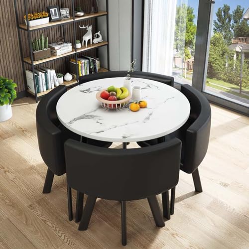 Runde Küche Esstisch Set - 5-teiliges Frühstücksbarmöbel mit 1 runden Tisch & 4 Stühlen - Konferenztisch platzsparendes Design 80 x 75 cm (31,5 x 29,5 in) von Generisch