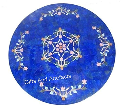 Runde Marmor-Couchtischplatte I Lapislazuli-Ecktischplatte I 76,2 x 76,2 cm Rasentisch für Zuhause I Terrassentisch für Gartendekoration I Lapislazuli-Stein Mitteltischplatte von Generisch