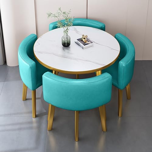 Runde Marmor Esstisch Set für 4 mit Stühlen Büro Empfang Schreibtisch und Stuhl Set Geeignet für Lounge Wohnzimmer Modernes Design von Generisch