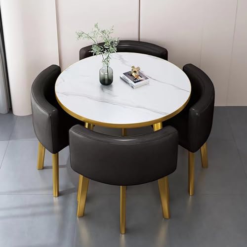 Runde Marmor Esstisch Set für 4 mit Stühlen Büro Empfang Schreibtisch und Stuhl Set Geeignet für Lounge oder Wohnzimmer Runde Marmor Esstisch Set für 4 mit Stühlen Büro Empfang Schreibtisch und Stuhl Set Geeignet für Lounge oder Wohnzimmer von Generisch