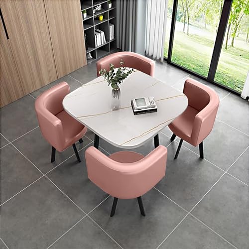 Runde Marmor Esstisch Set für 4 mit Stühlen Büro Empfang Schreibtisch und Stuhl Set Geeignet für Lounge oder Wohnzimmer von Generisch