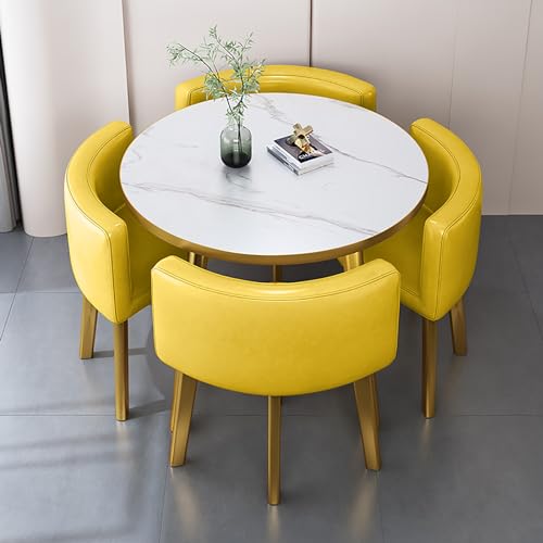 Runde Marmor Esstisch Set für 4 mit Stühlen Büro Empfang Schreibtisch und Stuhl Set Geeignet für Lounge oder Wohnzimmer von Generisch