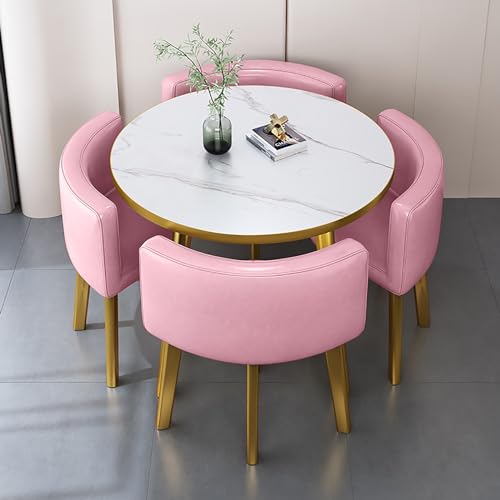 Runde Marmor Esstisch Set für 4 mit Stühlen Büro Empfang Schreibtisch und Stuhl enthalten Geeignet für Lounge oder Wohnzimmer Runde Marmor Esstisch Set für 4 mit Stühlen Büro Empfang Schreibtisch und Stuhl enthalten Geeignet für Lounge oder Wohnzimmer von Generisch