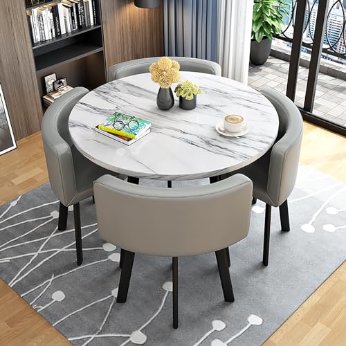 Runde Marmor Esstisch Set für 4 mit Stühlen - Moderner Büro Empfang Schreibtisch und Stuhl Combo für Lounge und Wohnzimmer von Generisch