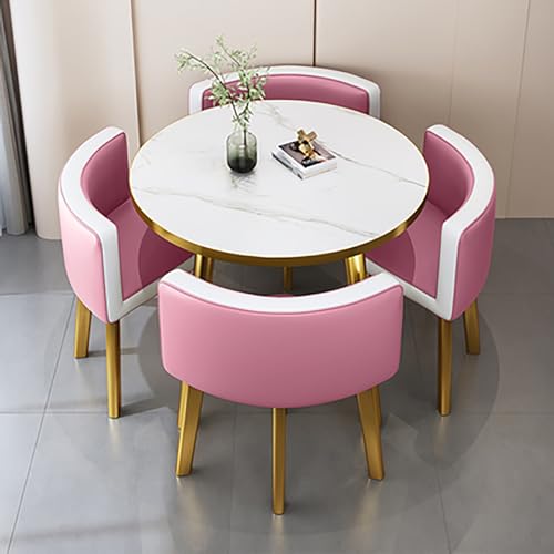 Runde Marmorplatte Esstisch Set für 4 mit Stühlen - Stilvolles Büro Empfang Schreibtisch & Stuhl Set für Wohnzimmer Lounge oder Essbereich - Modernes Design Runde Marmorplatte Esstisch Set für 4 mit Stühlen - Stilvolles Büro Empfang Schreibtisch & Stuhl Set für Wohnzimmer Lounge oder Essbereich - Modernes Design von Generisch