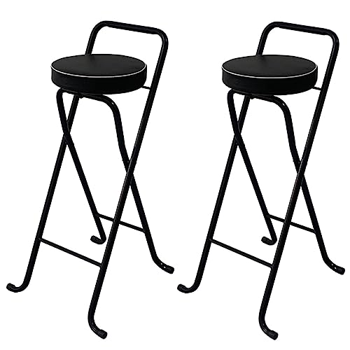 Runde PU-gepolsterte klappbare Barhocker, 2er-Set, moderne Frühstücks-Hochstühle, Küchentheke, Höhe, Sitze mit Rückenlehnen, Schwarz, 76,2 cm Runde PU-gepolsterte klappbare Barhocker, 2er-Set, moderne Frühstücks-Hochstühle, Küchentheke, Höhe, Sitze mit Rückenlehnen, Schwarz, 76,2 cm von Generisch