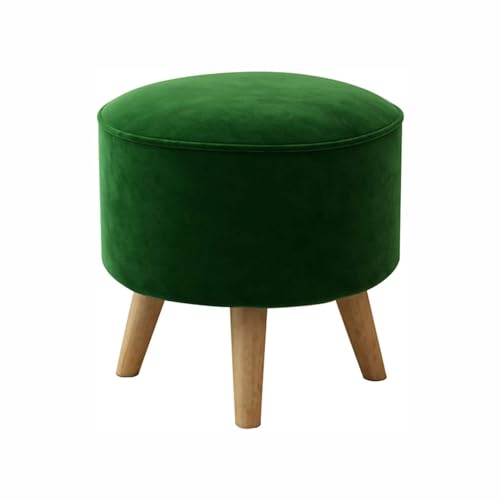 Runde Samt Ottomane Fußstütze mit Holzbeinen und Anti-Rutsch-Pads - Moderner Polsterhocker für Wohnzimmer, Couchtisch oder Sofa von Generisch